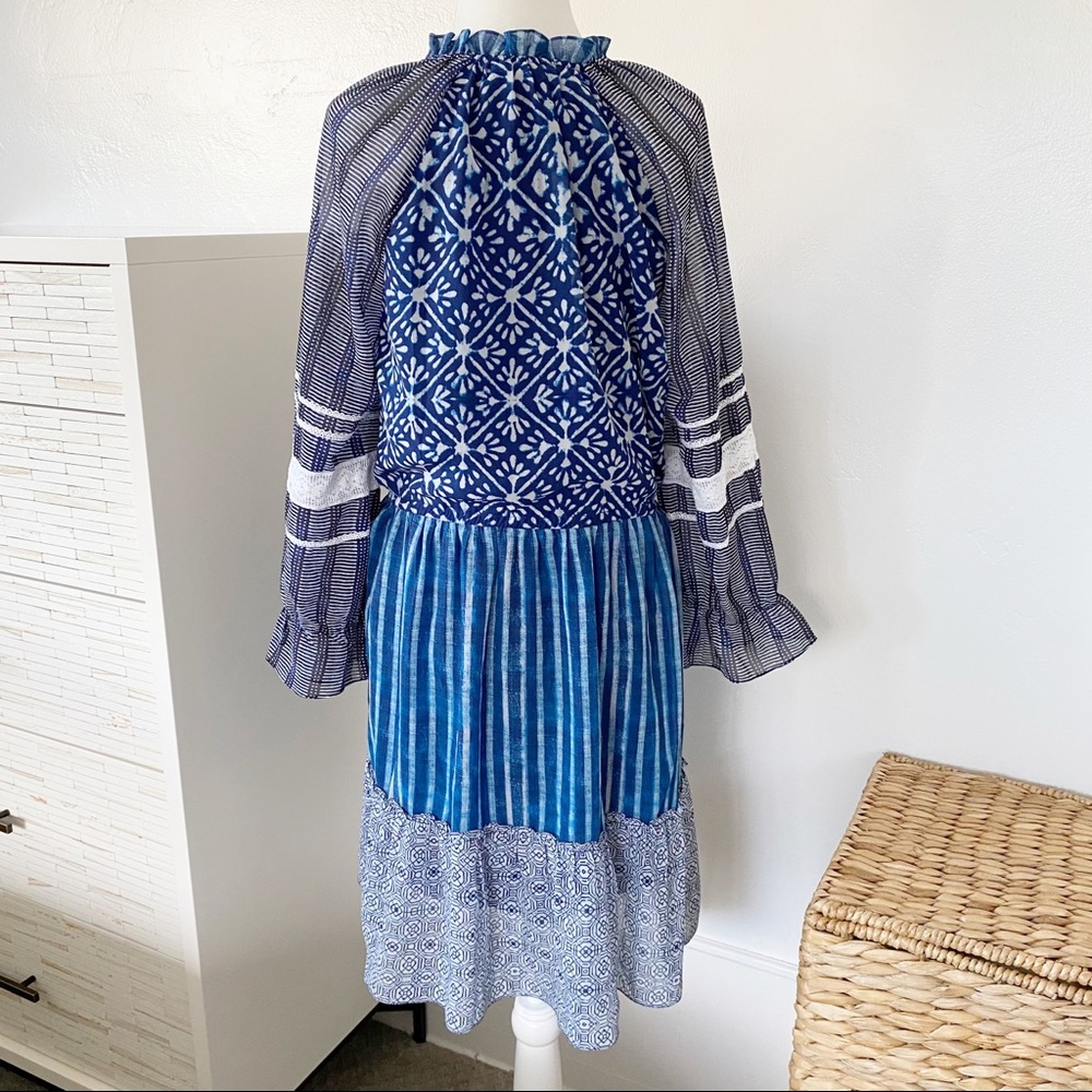 Hemant & Nandita Susan Indigo Dress Long Sheer Sl… - image 7